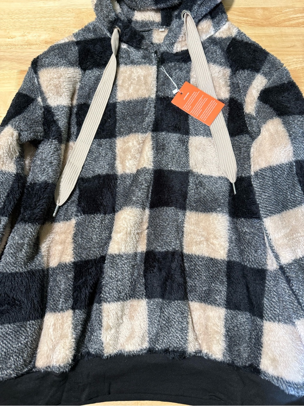 Veusna Women’s Sherpa Fleece Quarter Zip Hoodie Buffalo Plaid Checkered XL NWT